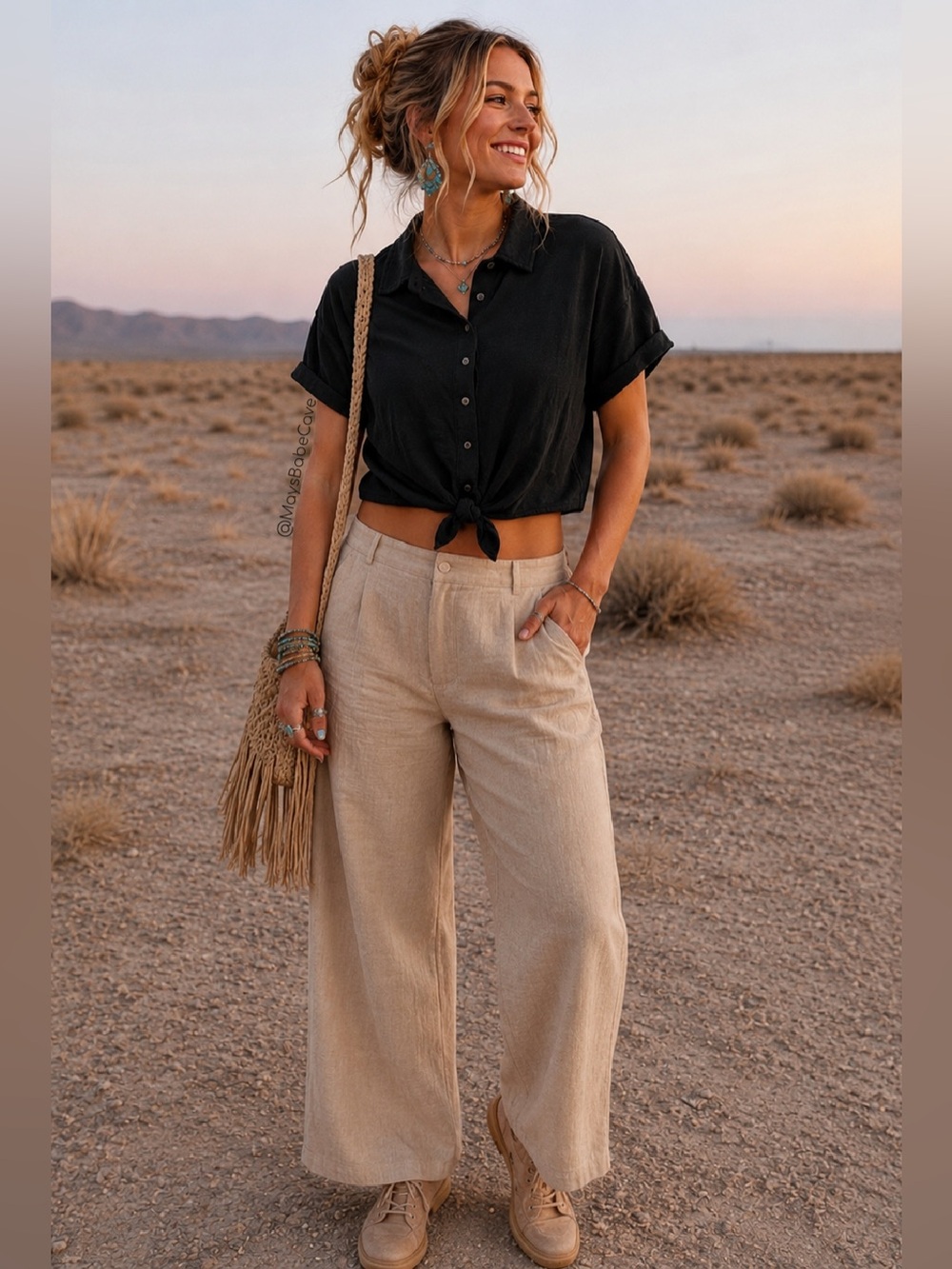 Splendid Black Button-Up Cropped Tie Shirt